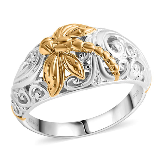 Royal Bali - 925 Silber Zweifarbige Beschichtung Libelle Ring (Größe 20.00) ca. 6,22g