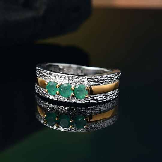 Kagem Sambischer Smaragd Ring 925 Silber rhodiniert (Größe 18.00) ca. 0,54 ct