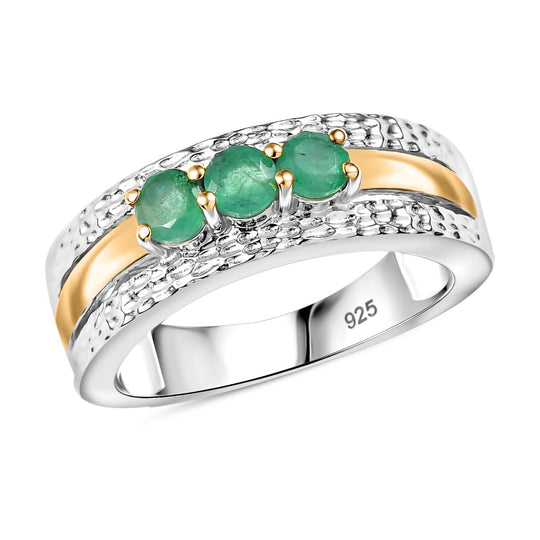 Kagem Sambischer Smaragd Ring 925 Silber rhodiniert (Größe 18.00) ca. 0,54 ct