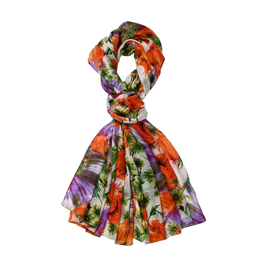 LA MAREY - 100% Maulbeeren-Seidenschal, Chiffon, 195x110cm, Orange