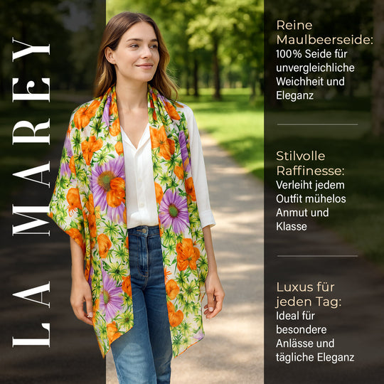 LA MAREY - 100% Maulbeeren-Seidenschal, Chiffon, 195x110cm, Grün