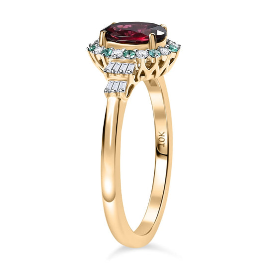AAA Radiant Ember Granat, Weißer Diamant AGI zertifiziert Ring 417 Gold (Größe 19.00) ca. 1.76 ct
