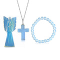 3er-Opalith-Set – Engel, Kreuz-Anhänger und Armband