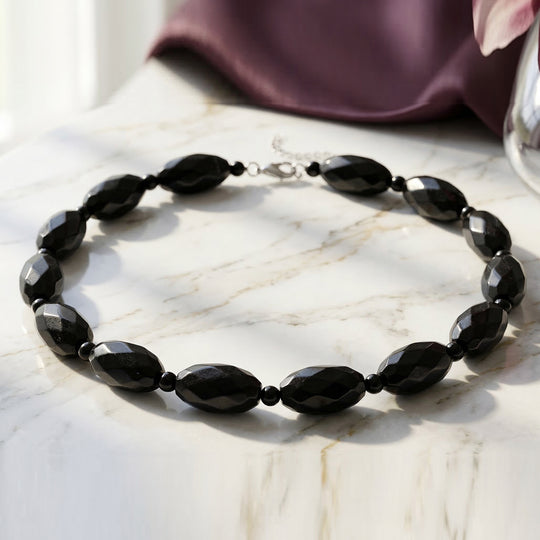 SEHR SELTEN - Shungit Halskette ca. 45cm + 5cm extender, 925 Silber rhodiniert ca. 590.00 ct