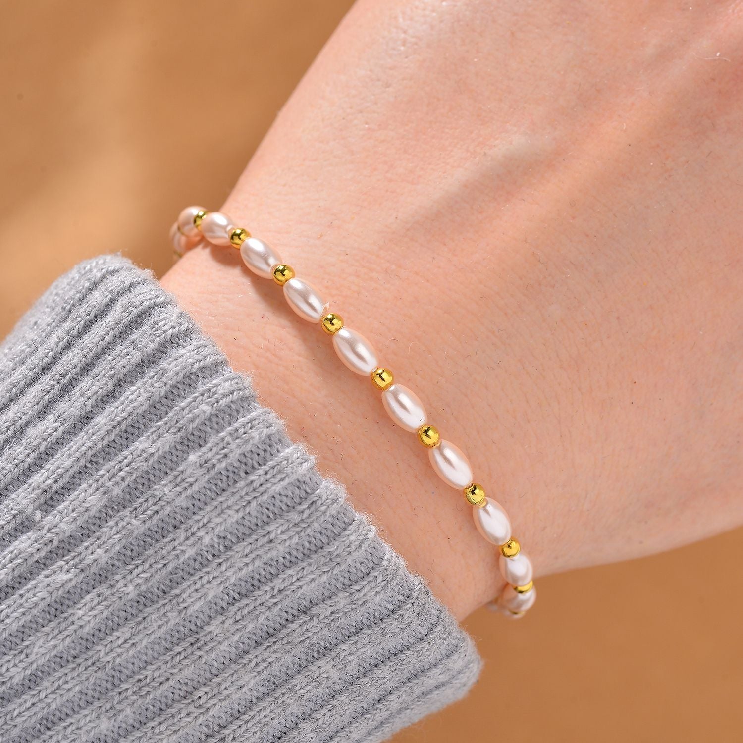 Rosa Muschelkernperle Armband, 18+5cm, Legierung vergoldet