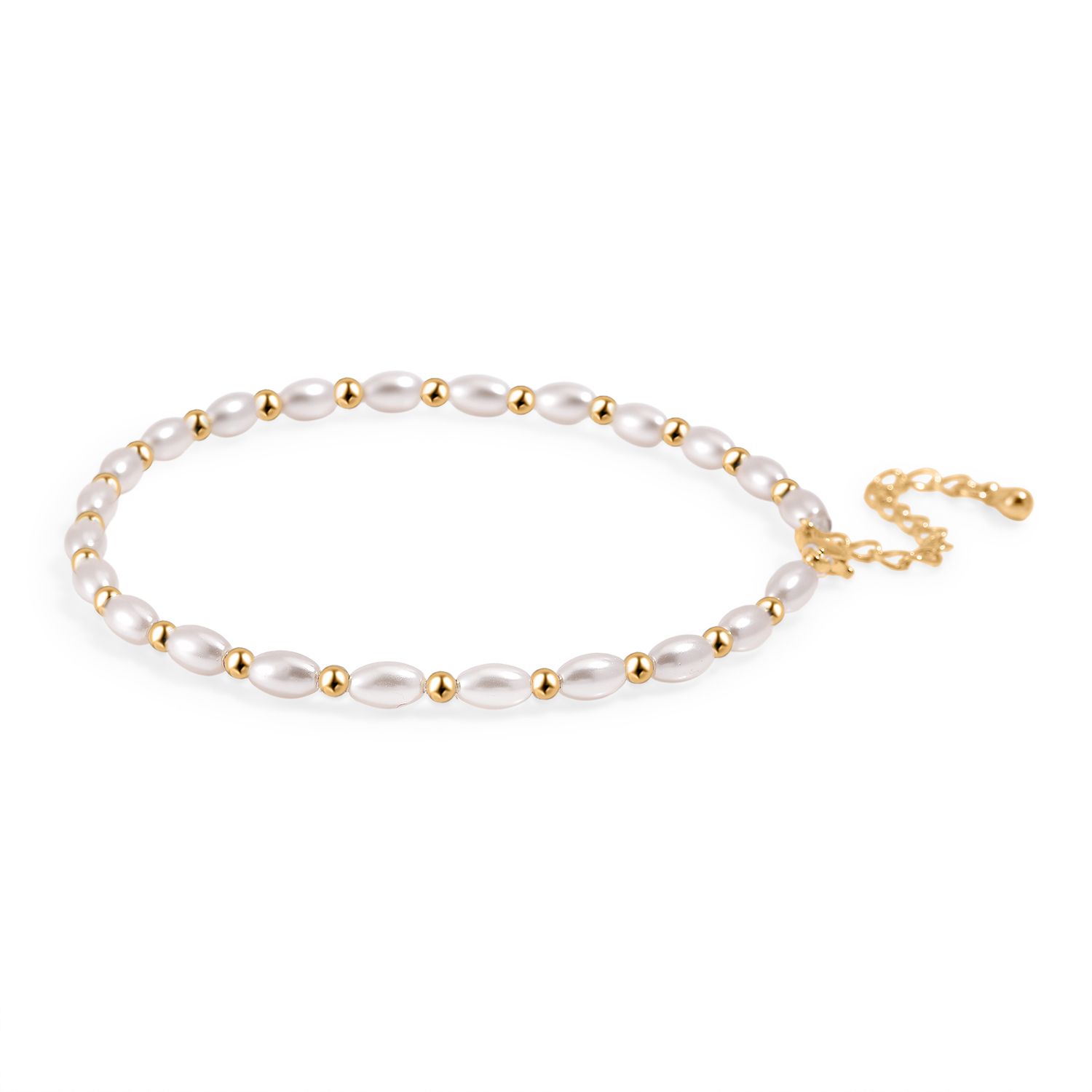 Rosa Muschelkernperle Armband ca. 18cm + 5cm Extender, Standard gelb vergoldet