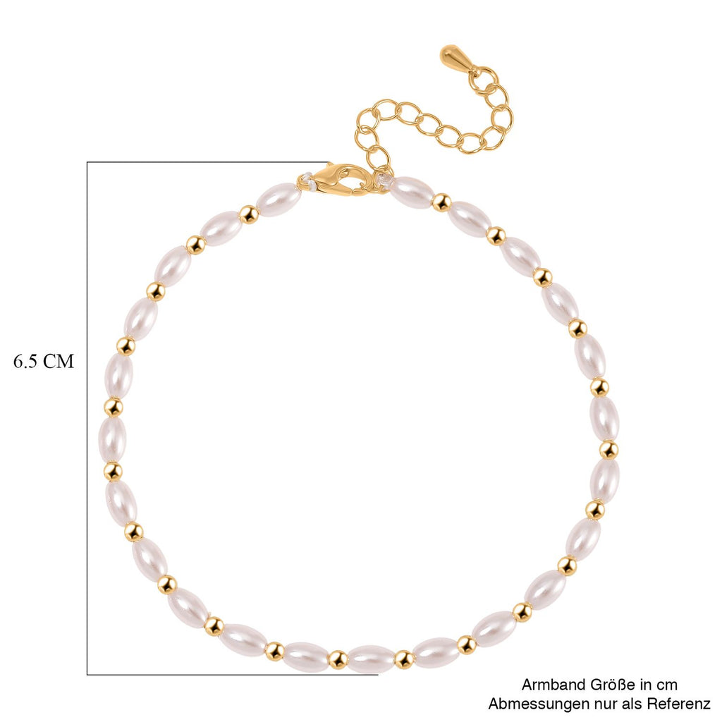 Rosa Muschelkernperle Armband ca. 18cm + 5cm Extender, Standard gelb vergoldet