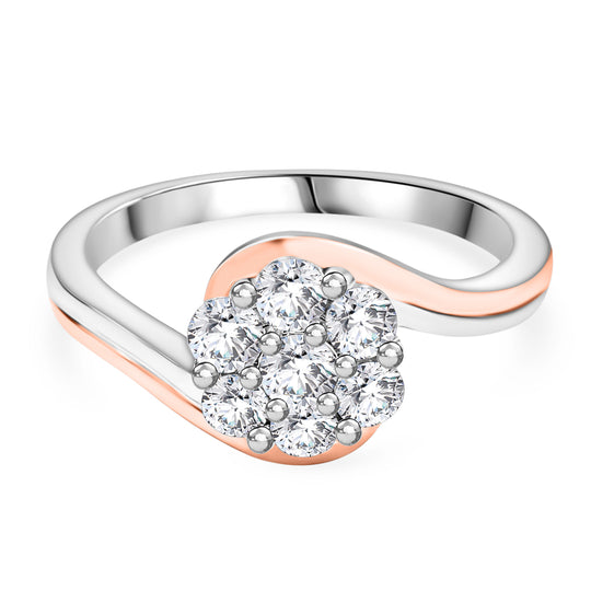 Moissanit Ring 925 Silber Überlagerung aus Roségold und Platin (Größe 18.00) ca. 0,56 ct