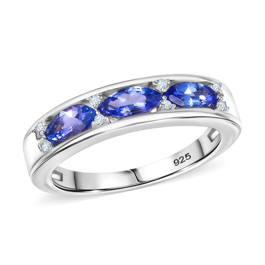 AA Tansanit, Weißer Zirkon Ring 925 Silber rhodiniert (Größe 19.00) ca. 0,96 ct