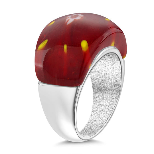 Rote Murano-Stil Glas Ring 316L Edelstahl (Größe 21.00)