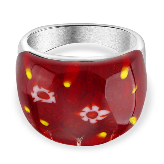 Rote Murano-Stil Glas Ring 316L Edelstahl (Größe 21.00)