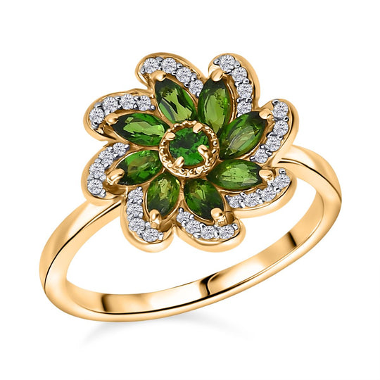 Natürlicher Chromdiopsid Ring 925 Silber vergoldet (Größe 21.00) ca. 1,07 ct