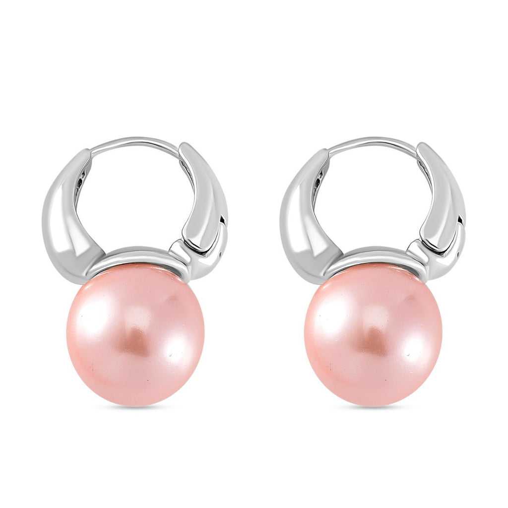 Rosa Muschelkernperle (11-13 mm) Ohrringe, Nickelfreies Messing, silberfarben