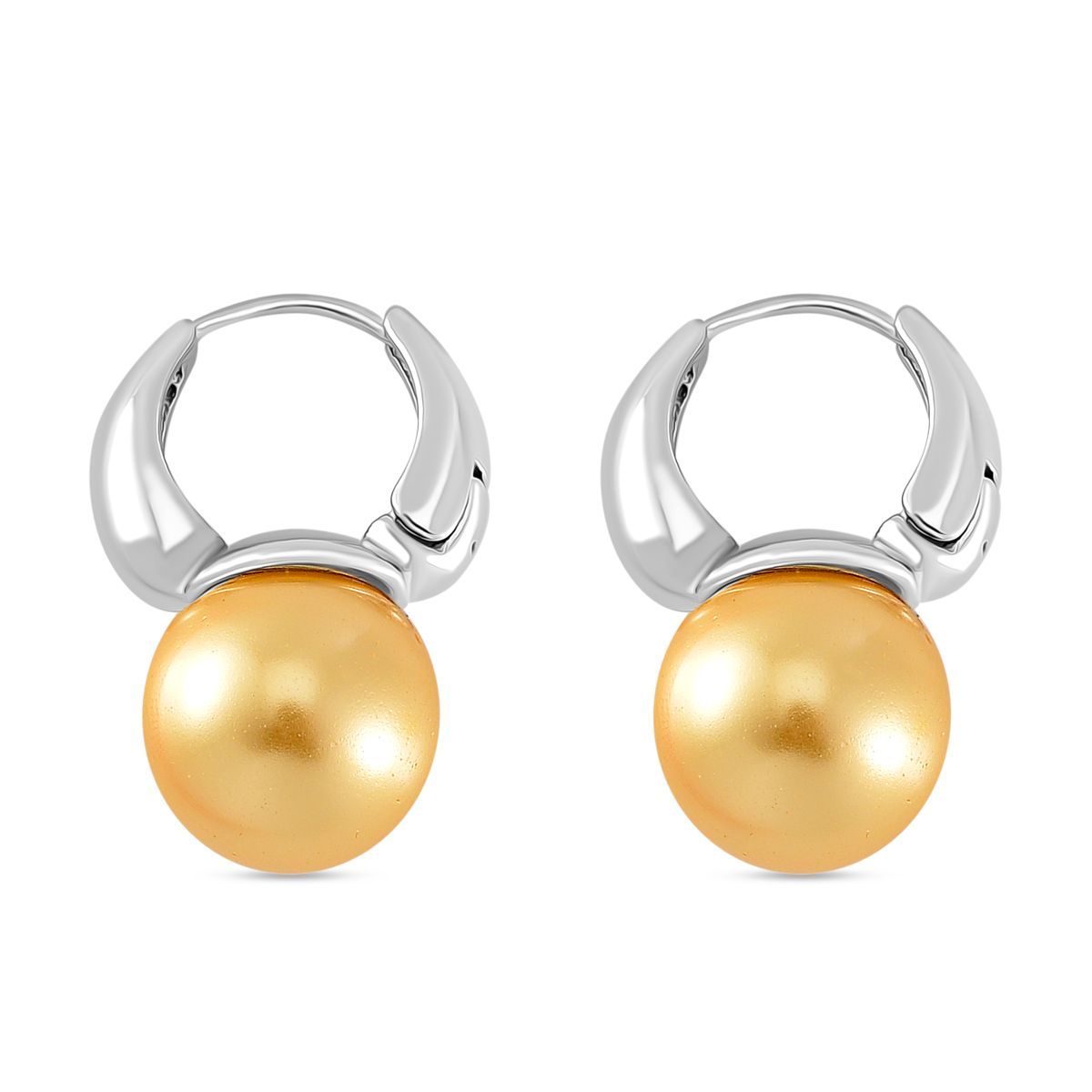Goldene Muschelkernperle (12 mm) Ohrringe, Nickelfreies Messing