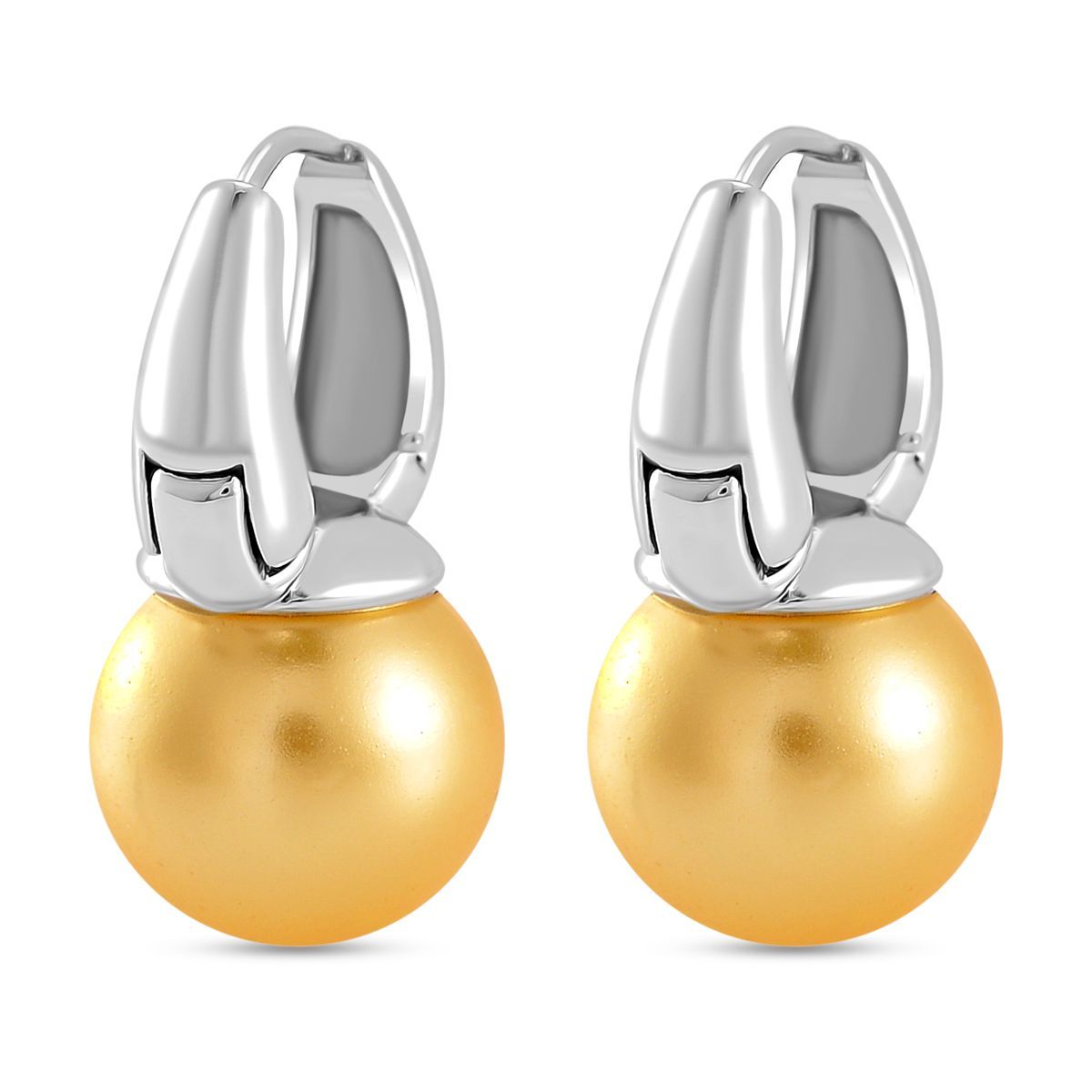 Goldene Muschelkernperle (12 mm) Ohrringe, Nickelfreies Messing
