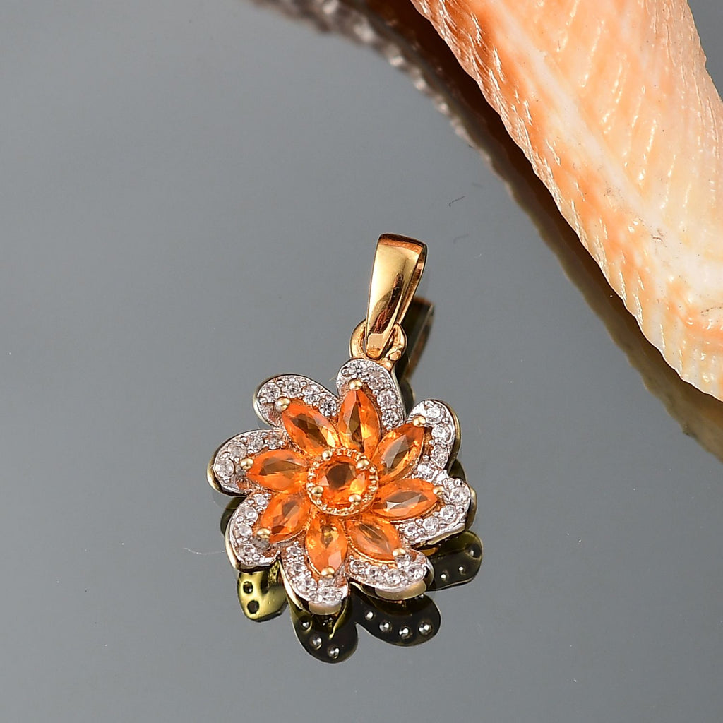 Feuer opal Anhänger 925 Silber vergoldet ca. 0.76 ct