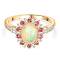 AA Natürlicher, äthiopischer Welo Opal, Rosa Turmalin Ring 925 Silber 750 Gelbgold Vermeil (Größe 17.00) ca. 1,95 ct
