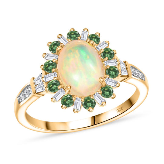 AA Natürlicher, äthiopischer Welo Opal, Tsavorite Granat Ring 925 Silber 750 Gelbgold Vermeil (Größe 20.00) ca. 1,96 ct