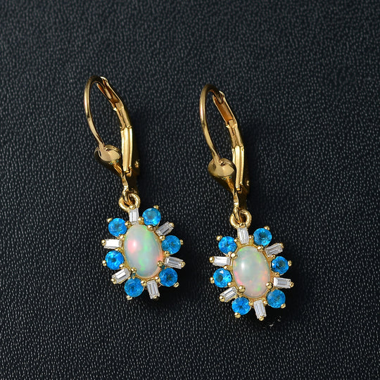 AA Natürlicher, äthiopischer Welo Opal, Neon Apatit Ohrringe 925 Silber 750 Gelbgold Vermeil ca. 1.61 ct