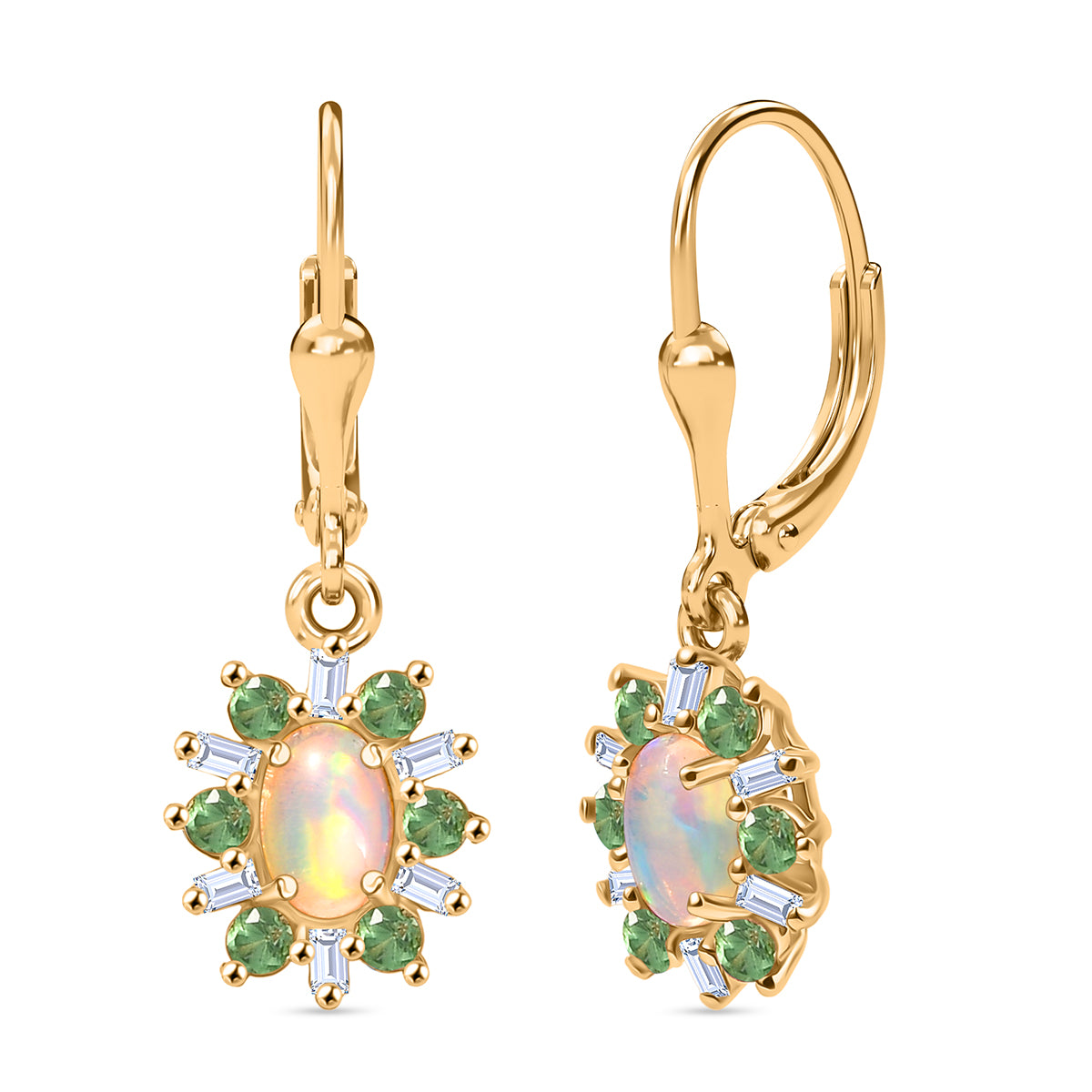AA Natürlicher, äthiopischer Welo Opal, Tsavorite Granat Ohrringe 925 Silber 750 Gelbgold Vermeil ca. 1.61 ct