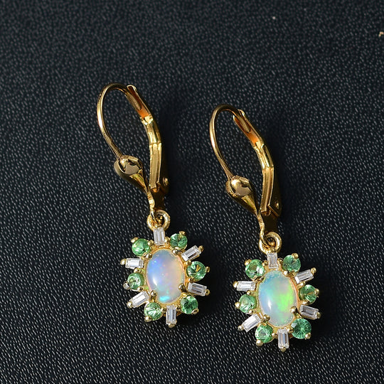 AA Natürlicher, äthiopischer Welo Opal, Tsavorite Granat Ohrringe 925 Silber 750 Gelbgold Vermeil ca. 1.61 ct