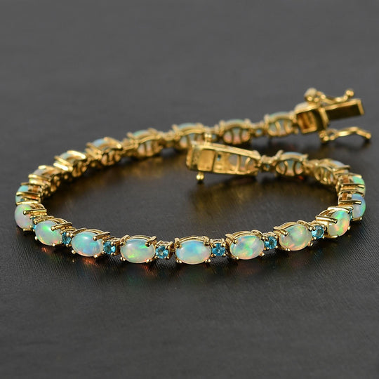 AA Natürliches, äthiopisches Welo Opal und rosa Saphir 19cm Armband, 925 Silber mit 750 Gelbgold Vermeil - 7,49 ct.