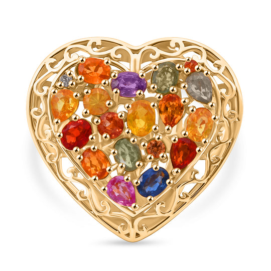 Mehrfarbiger Saphir, Rosa Saphir Ring 925 Silber Gelbgold Vermeil (Größe 17.00) ca. 3.27 ct