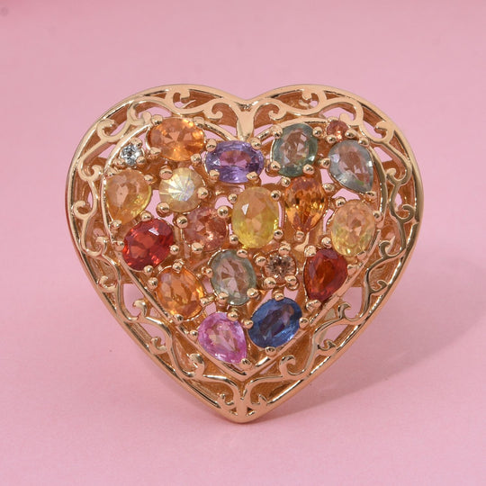 Mehrfarbiger Saphir, Rosa Saphir Ring 925 Silber Gelbgold Vermeil (Größe 17.00) ca. 3.27 ct