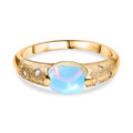 AA Natürlicher, äthiopischer Welo Opal, Moissanit Ring 925 Silber 750 Gelbgold Vermeil (Größe 20.00) ca. 1,35 ct
