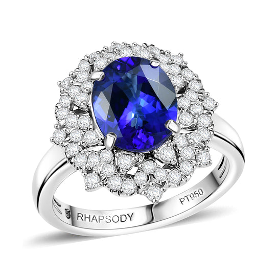Rhapsody AAAA Tansanit, Weißer Diamant Ring 950 Platin (Größe 18.00)   (10-16 Werktage Lieferzeit) ca. 4,06 ct