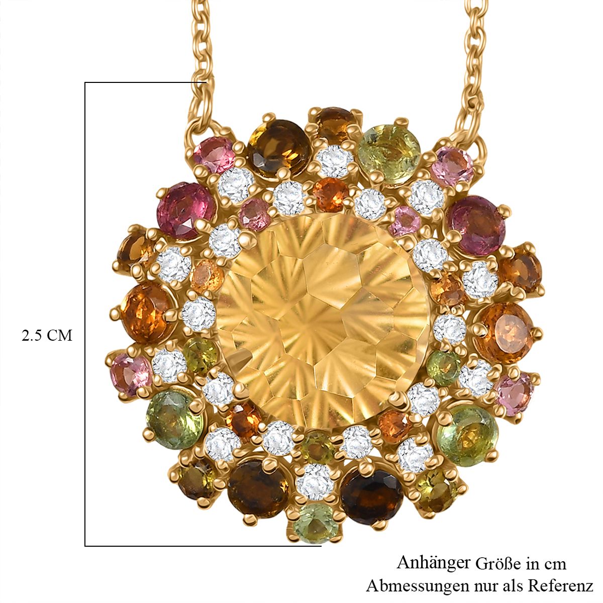 AA Citrin, Mehrfarbig-Turmalin Halskette ca. 45 cm 925 Silber 750 Gelbgold Vermeil ca. 10.42 ct