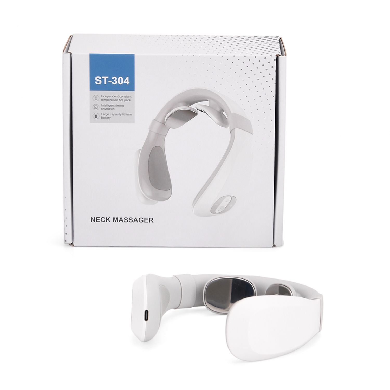 EMS Nackenmassagegerät 6 Modi 15 Intensitäten Wärmfunktion 1200 mAh Akku 17,5 x 16 x 5,5 cm Weiß