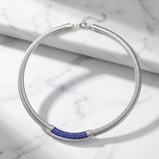 DESIGNER-INSPIRIERT Blaue Kristall Halskette ca. 50 cm + 5 cm extender, Reiner Edelstahl