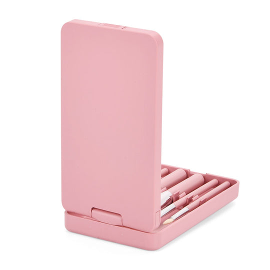 Aufbewahrungsbox mit LED-Spiegel und 5-teiligem Make-up-Pinselset, 16x9x3 cm, Grün
