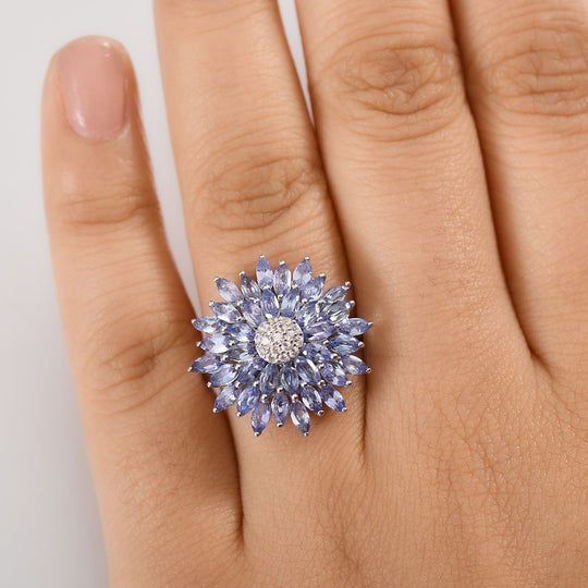 Tansanit, Moissanit Ring 925 Silber rhodiniert (Größe 21.00) ca. 3,51 ct