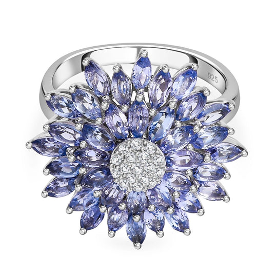 Tansanit, Moissanit Ring 925 Silber rhodiniert (Größe 21.00) ca. 3,51 ct