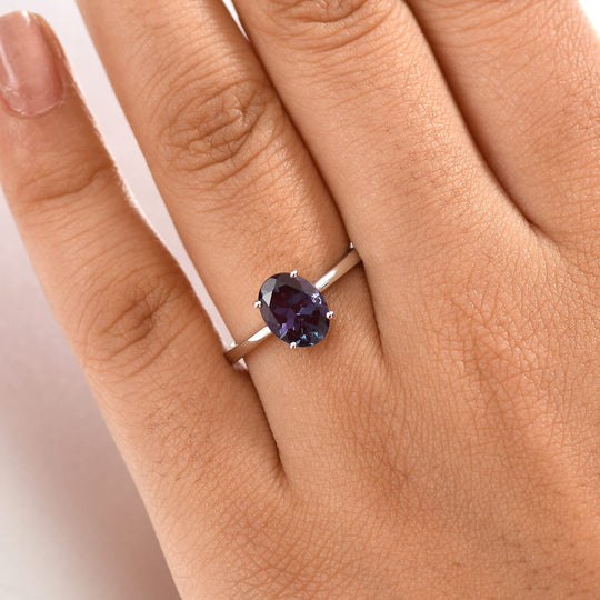 AAA Lab Grown Alexandrit Ring, AGI zertifiziert und geprüft, 417 Weiß Gold (Größe 19.00) ca. 2.38 ct