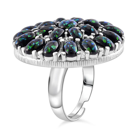 Simulierter schwarzer Opal Ring, flexibel (Größe 17.00-19.00), 316L Edelstahl
