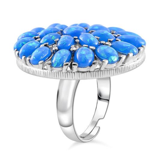 Simulierter Hellblauer Opal Ring, flexibel (Größe 17.00-19.00), 316L Edelstahl