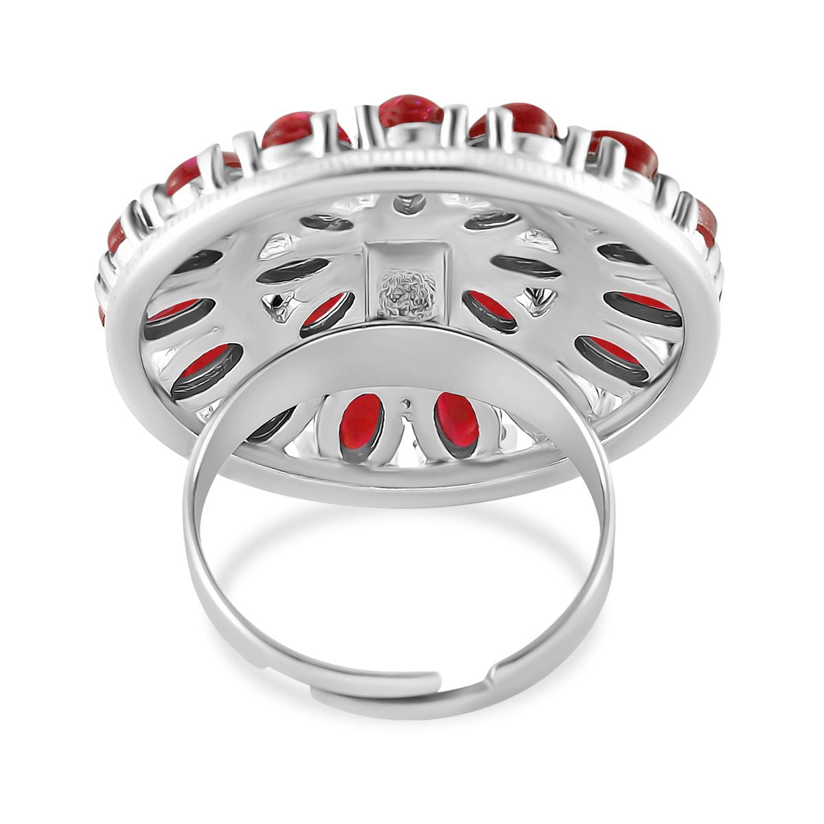 Simulierter Roter Opal Ring, flexibel (Größe 17.00-19.00), 316L Edelstahl