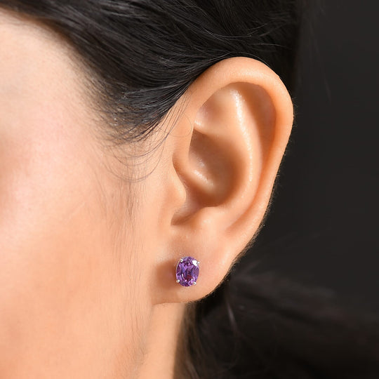 LUXURIANT zertifizierte und geprüfte AAA Labor lila Saphir Solitär Ohrringe in 417 Weißgold - 2,88 ct.