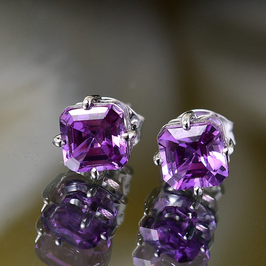 LUXURIANT zertifizierte und geprüfte AAA Labor lila Saphir Solitär Ohrringe in 417 Weißgold - 2,52 ct.