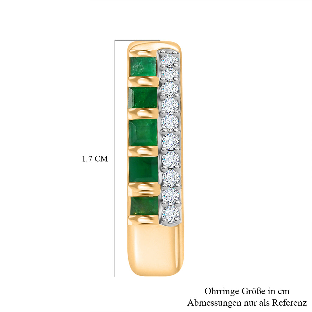 Smaragd, Moissanit Ohrringe 925 Silber 750 Gelbgold Vermeil ca. 0,68 ct.