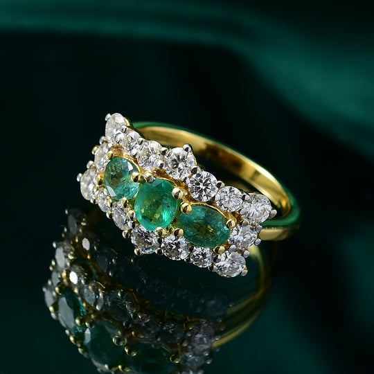 AAA Smaragd, Moissanit Ring 925 Silber 750 Gelbgold Vermeil (Größe 20.00) ca. 2,32 ct