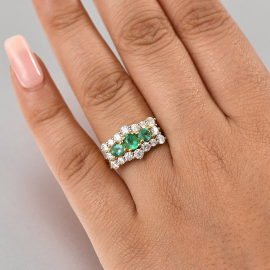 AAA Smaragd, Moissanit Ring 925 Silber 750 Gelbgold Vermeil (Größe 20.00) ca. 2,32 ct