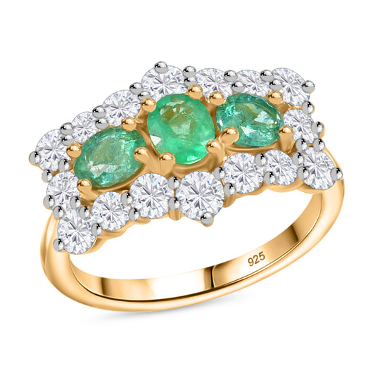 AAA Smaragd, Moissanit Ring 925 Silber 750 Gelbgold Vermeil (Größe 20.00) ca. 2,32 ct