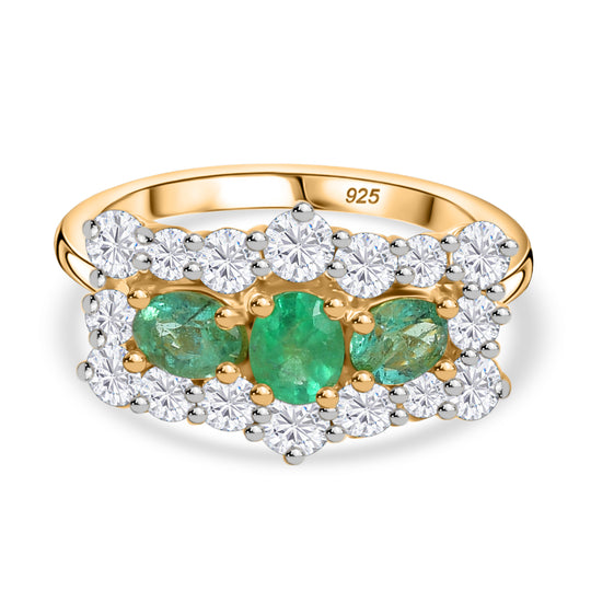 AAA Smaragd, Moissanit Ring 925 Silber 750 Gelbgold Vermeil (Größe 20.00) ca. 2,32 ct
