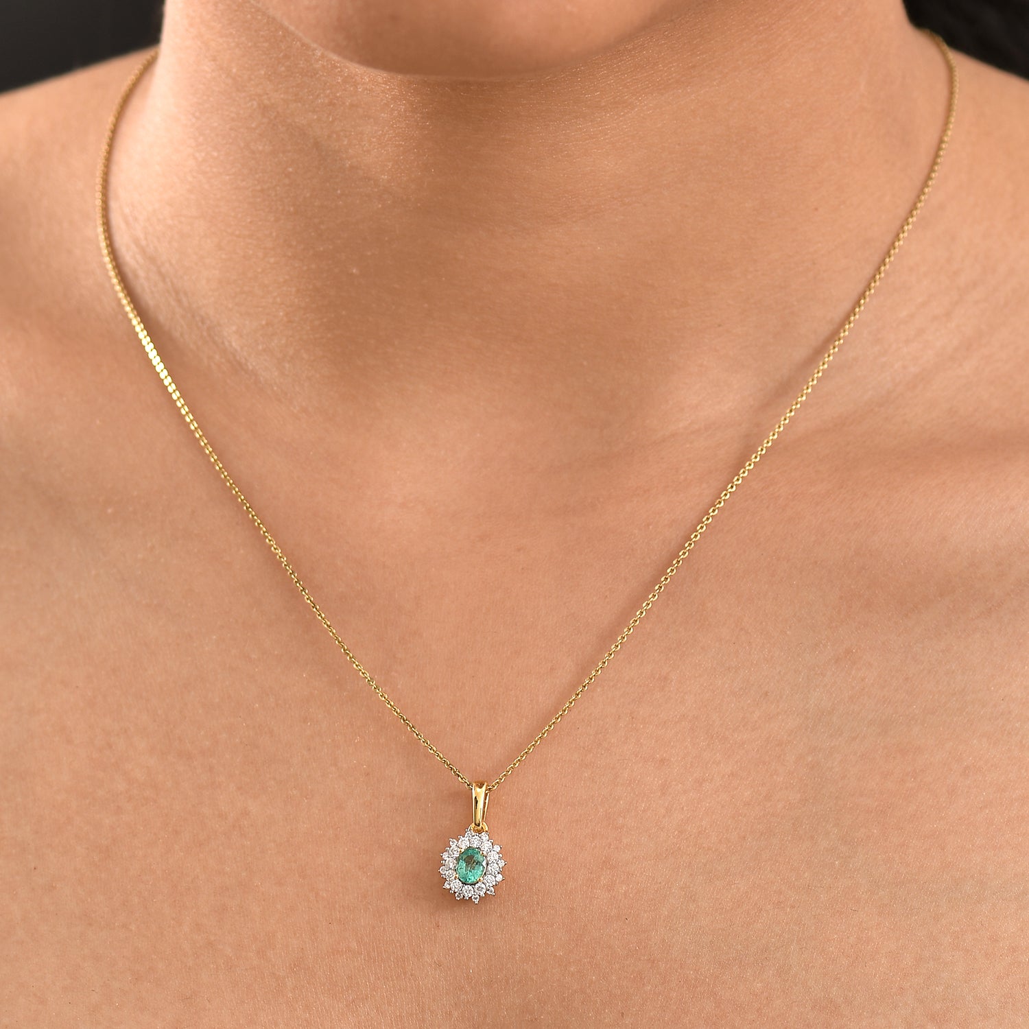 Smaragd, Moissanit Anhänger 925 Silber 750 Gelb Vergoldet ca. 0.65 ct