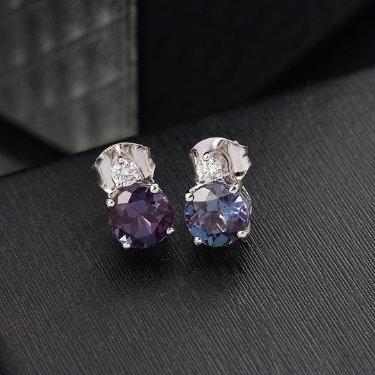 LUXURIANT zertifizierte und geprüfte AAA Labor Alexandrit und SI-GH Labor Diamant Ohrringe in 417 Weißgold - 3,15 ct.