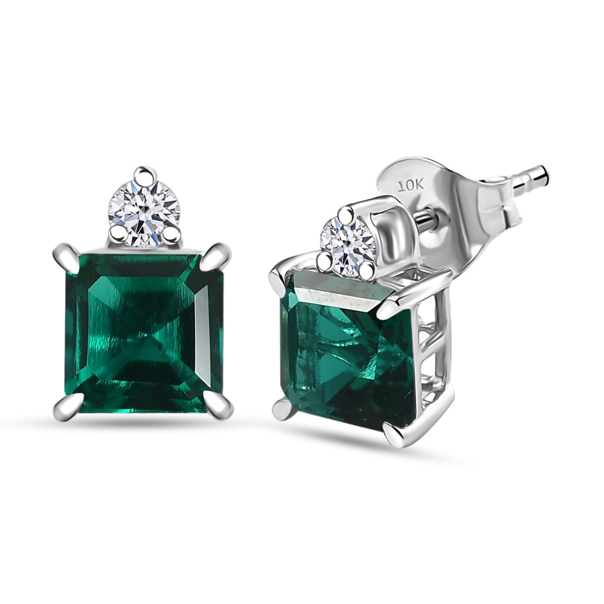Luxuriant - AAA Lab Grown Smaragd, Lab Grown Diamant Ohrringe 417 Weiß Gold ca. 1.92 ct